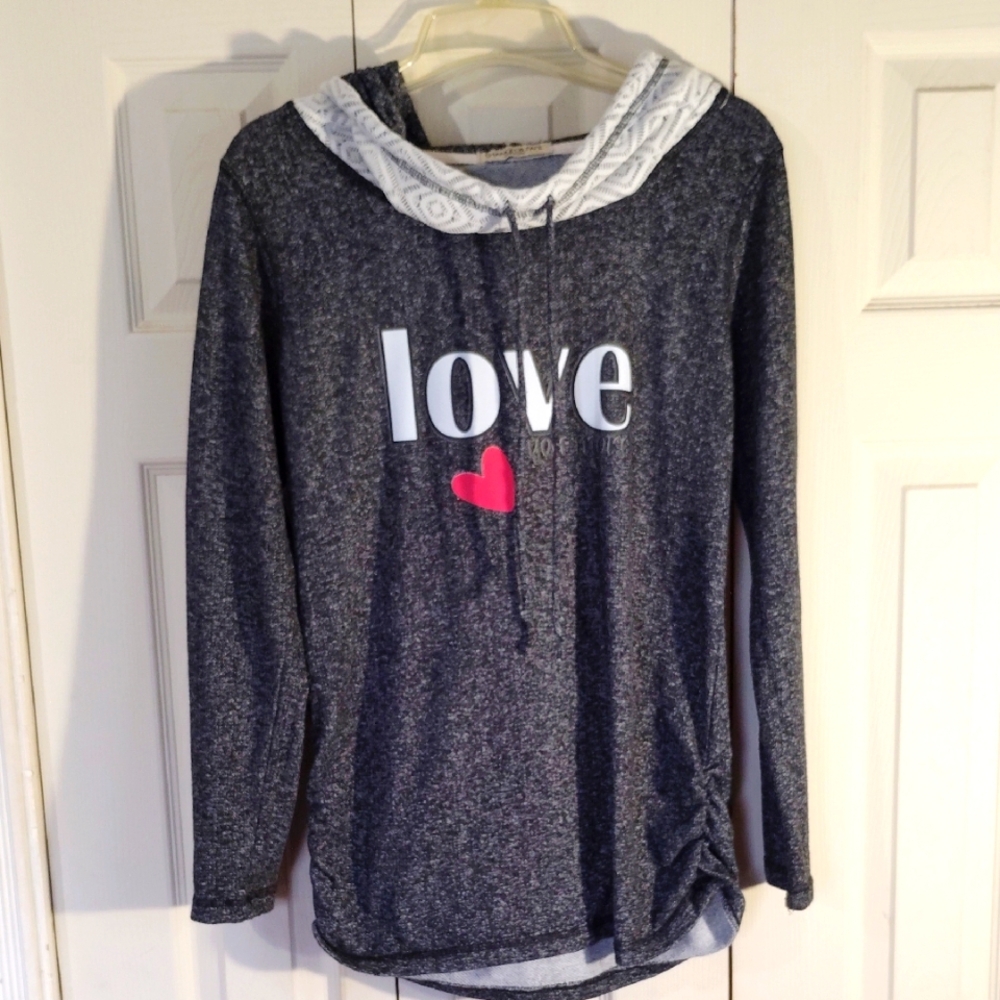 LOVE YOU MORE GRAPHIC COW NECK HOODIE WOMEN'S SIZE MEDIUM